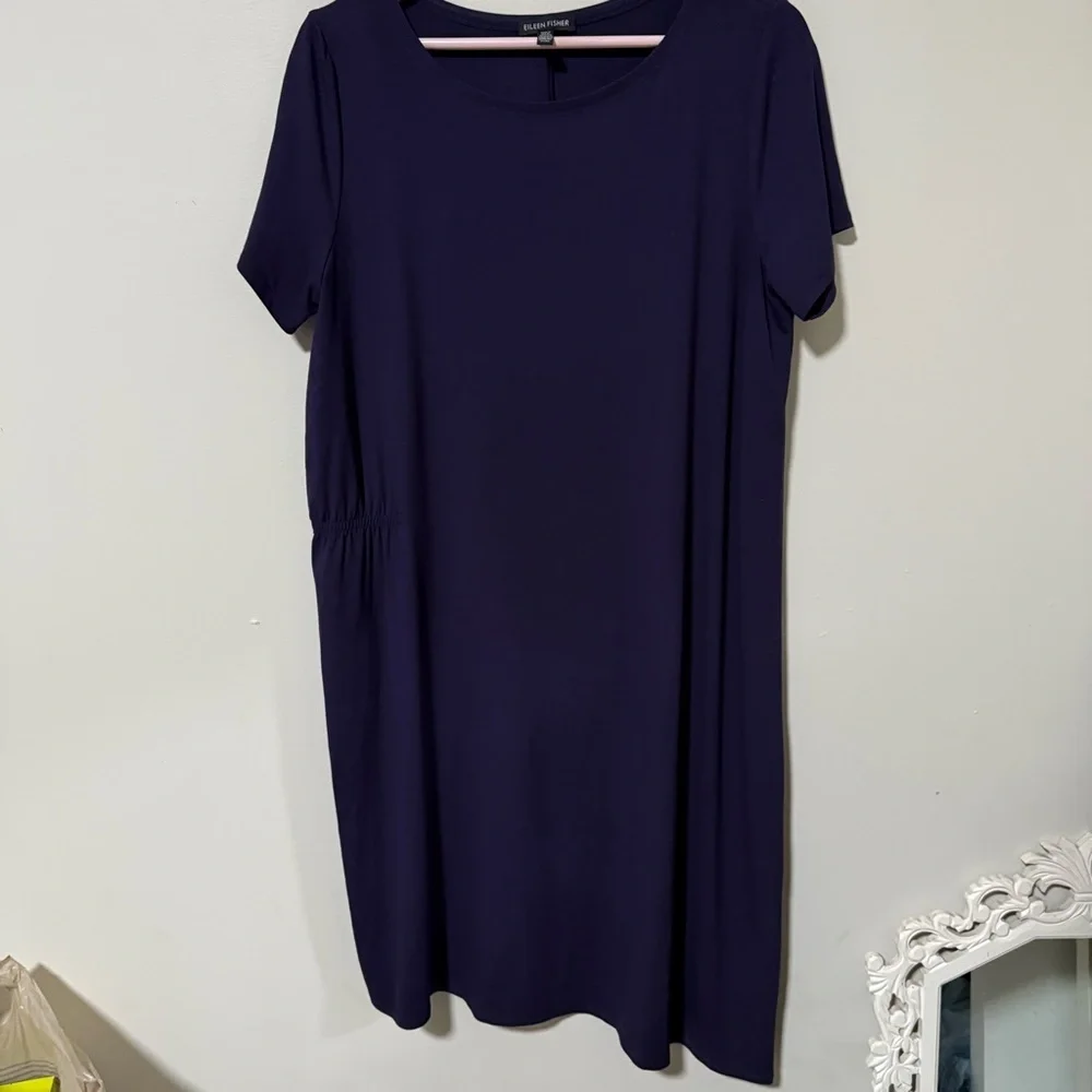 Eileen Fisher Asymmetrical Dress Short Sleeve Purple Size Medium - Picture 10 of 10